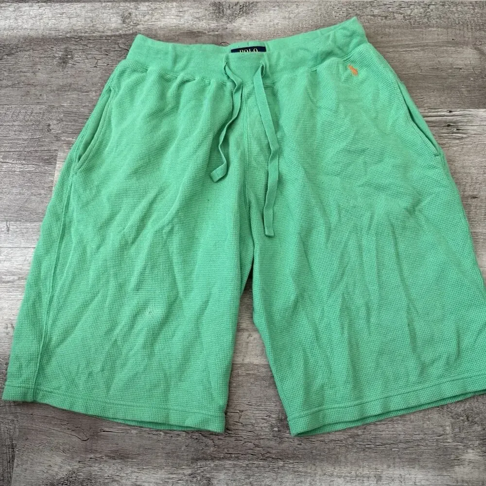 POLO Ralph Lauren Sleep Shorts Mens Medium Green Waffle Knit Lounge Comfort **